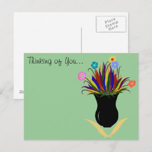 Postal Vaso de flores bonito que pensa de você cartão