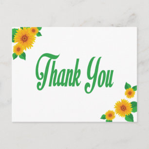 Postal Verde Amarelo Girassol Obrigado Cartão de Posta F