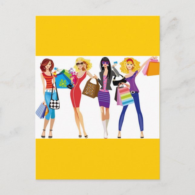 POSTAL VETORES DE GAROTAS COMPRADAS DE CARTÃO ESTILO FUN  (Frente)