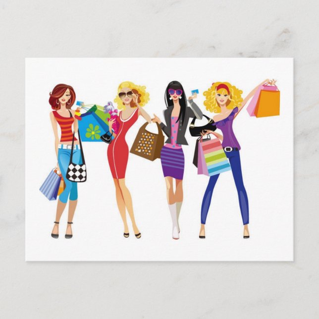 POSTAL VETORES DE GAROTAS COMPRADAS DE CARTÃO ESTILO FUN  (Frente)