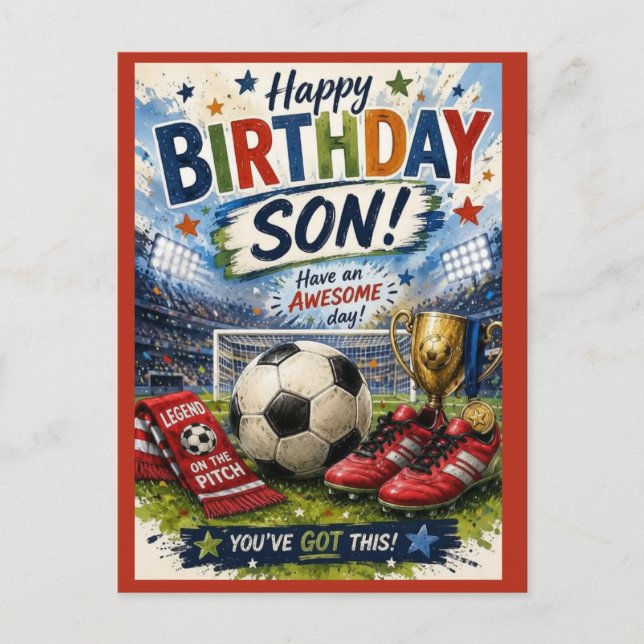 Postal vibrante cartão de aniversário Red Son com tema de (Frente)