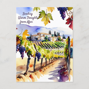 Postal Vineyard watercolor pensando em você no cartão pos