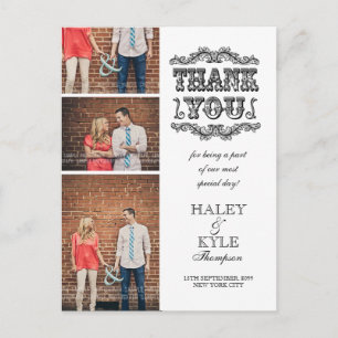 Postal VINTAGE Flourish White Obrigado Cartão Fotográfico