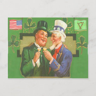 Postal Vintage Tio Sam Leprechaun Cartão de Dia de São 