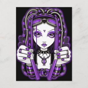 Postal "Vivian" Arte de Fada Cyber Goth Roxa Cartão Posta