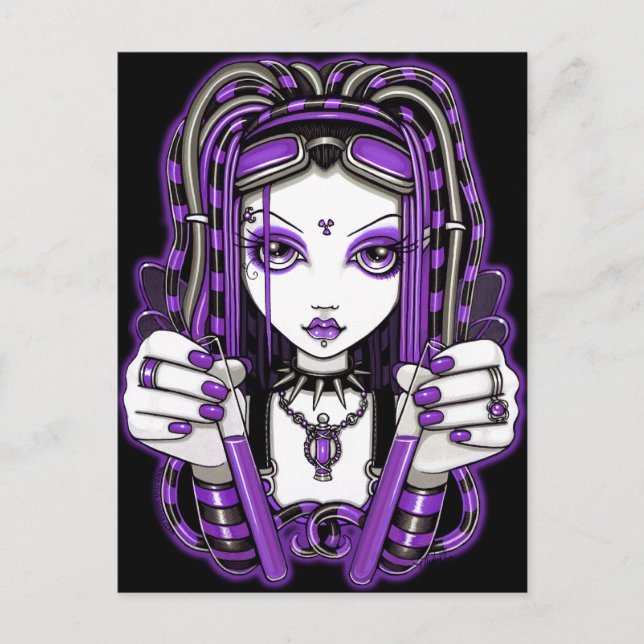 Postal "Vivian" Arte de Fada Cyber Goth Roxa Cartão Posta (Frente)