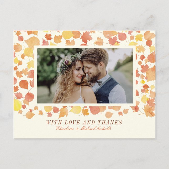 Postal Watercolor Autumn Deixa Foto Obrigado Cartão Posta (Frente)