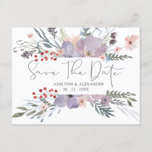 Postal Watercolor Boho Wildflores SALVAR A DATA Cartão Po