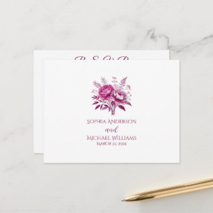 Postal Watercolor Magenta Peony-RSVP-Casamento- Cartão Po