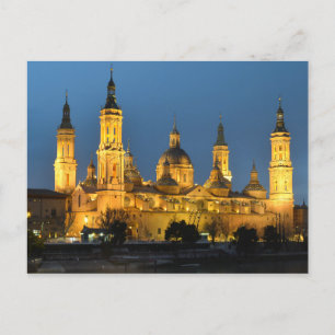 Postal Zaragoza Basilica no Cartão Noturno