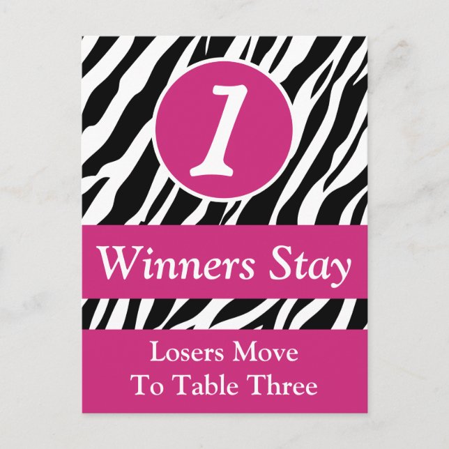 Postal Zebra Wild Animal Print Bunco Table Number Cartão  (Frente)