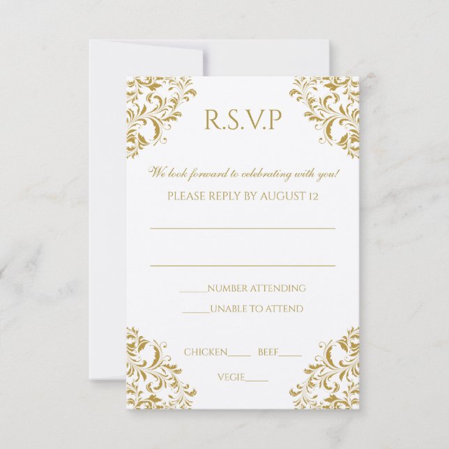 PostCard de RSVP de Casamento - Nadine (Dourado) e (Frente)
