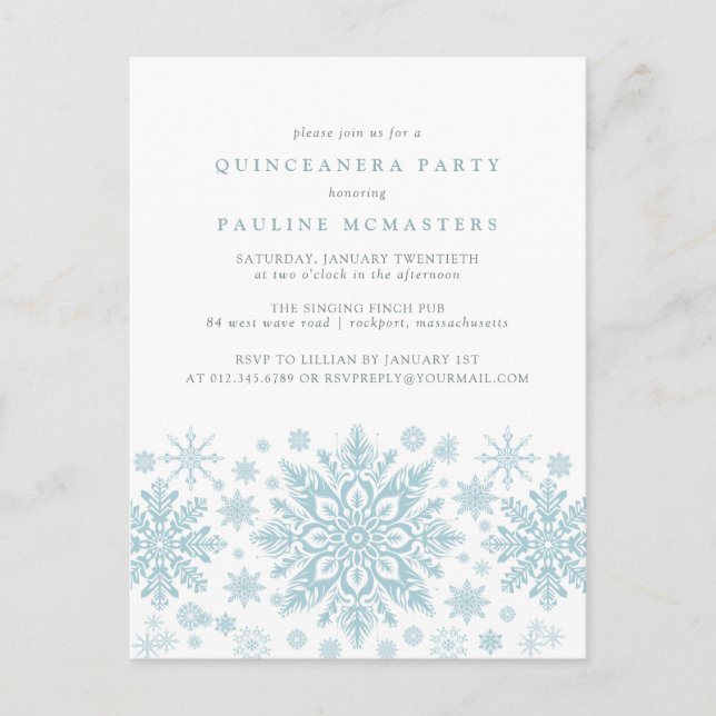 POSTCARD Quinceanera Blue Snowflake Convite (Frente)