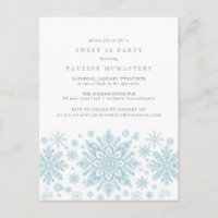 POSTCARD Sweet 16 Blue Snowflake Convite