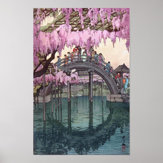Póster 亀 戸 神, Ponte Kameido, Hiroshi Yoshida, Woodcut (Frente)