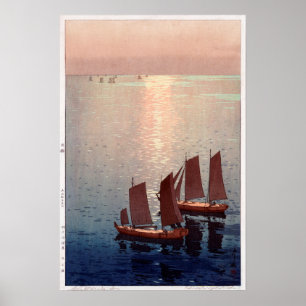 Póster 光る海, mar de brilho, Hiroshi Yoshida, Woodcut