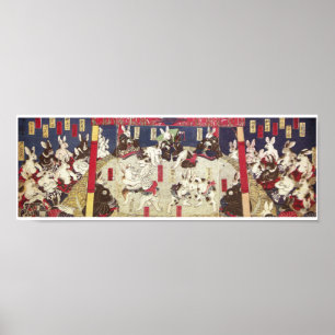 Poster 兎の相撲, 芳藤 Sumo Rabbits, Yoshifuji, Ukiyo-e