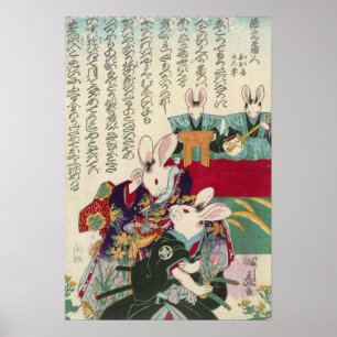 Poster 兎 の 舞 伎 役 者, 歌 Atores de Coelho, Yoshifuji, Ukiyo-