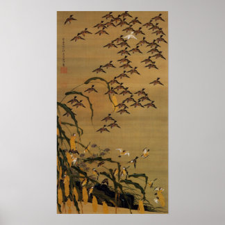 POSTER 動植綵絵(4)秋塘群雀図, 伊藤若冲