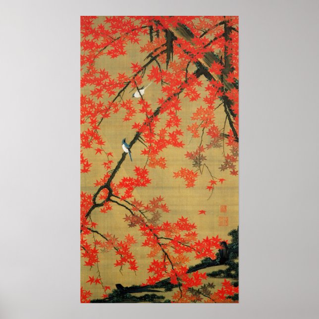 PÓSTER 動 植 綵 絵(30)紅 葉 小 禽 図, 伊 藤 (Frente)