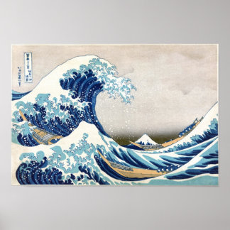 Póster 北 斎 Onda do Excelente Fora de Kanagawa Hokusai Fin