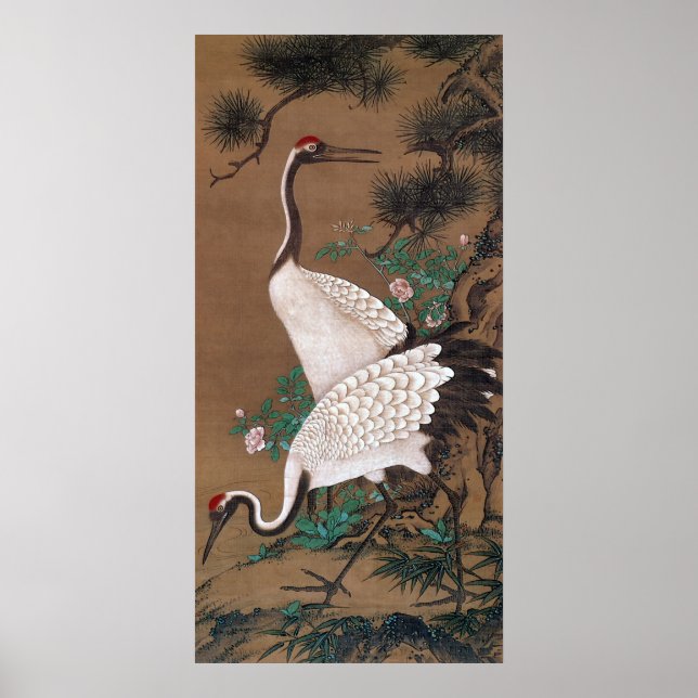 Poster 双 鶴 図, 渡 秀 辺 gruas, Watanabe Shuseki (Frente)