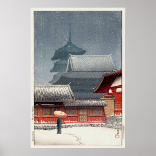Poster 四天王寺, Shitennō-ji em Osaka, Hasui Kawase,