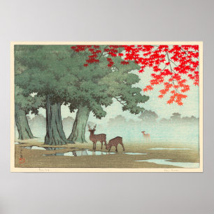 Póster 奈良公園の鹿, cervo do parque de Nara, Hasui