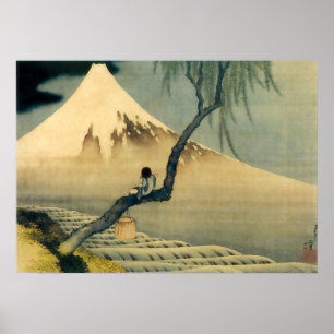 Póster 富士と少年, 北斎 Monte Fuji e menino, Hokus