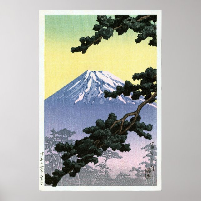 Póster 富 士 山, Monte Fuji, Hasui Kawase, Woodcut (Frente)