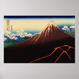 Poster 山 下 雨, 北 斎 Thunder e Monte Fuji, Hokusai, Ukiyo-e