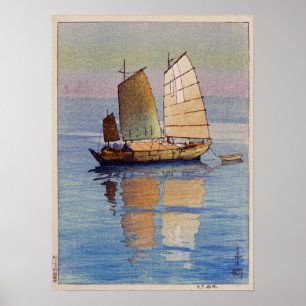 Poster 帆船夕日, fulgor de noite dos barcos de naviga