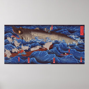 Póster 怪物鮫, tubarão do monstro do 国芳, Kuniyosh