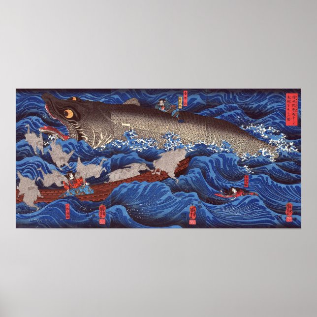 Póster 怪 物 鮫,国 Tubarão Monstro 芳, Kuniyoshi, Ukiyo-e (Frente)