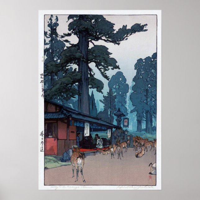 Póster 春 日 大 鹿 の, Veado do Shrine Kasuga, Hiroshi Yoshida (Frente)