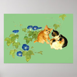 Poster 朝顔子猫図 Morning glory and kitten