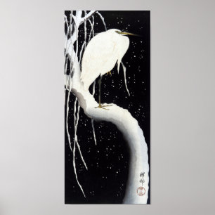 Poster 柳 に 鷺, 古 邨 Egret na neve coberto de Willow, Ohara