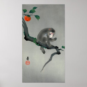 Póster 柿に猿, macaco do 古邨 na árvore de caqui, O