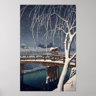 Póster 江戸川の宵雪, nivelando a neve em Edogawa, H