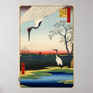 Póster 江 戸 鶴, 広 重 grua de Edo, Hiroshige