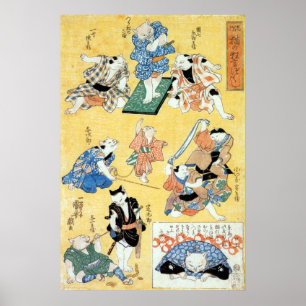 Póster 流 行 の 狂 言 づ く し 猫, 国 Atores do Gato, Kuniyoshi, Uk