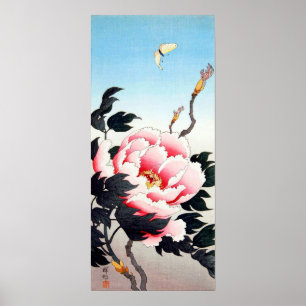 Póster 牡丹に蝶, peônia do 古邨 & borboleta, Koson