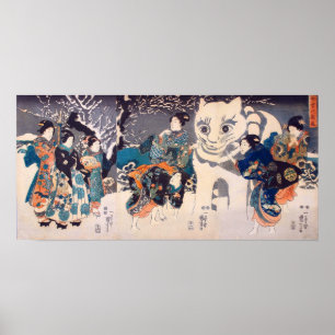 Póster 猫 の 雪 だ ま 国 Grande Gato Snowman, Kuniy