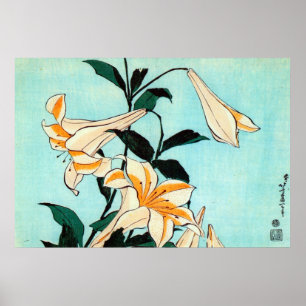 Póster 百 合, 北 Lily, Hokusai, Ukiyo-e
