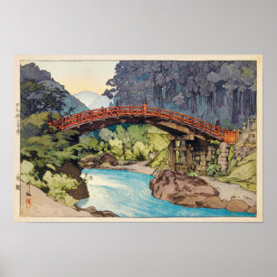 Póster 神橋, ponte sagrado, Hiroshi Yoshida, Woodcut