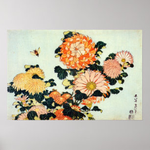 Poster 菊 と 蜂, 北 斎 Chrysanthemum e Bee, Hokusai