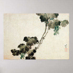 Póster 葡萄, uva do 北斎, Hokusai