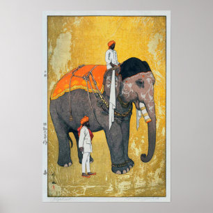 Poster 象, Elefante, Hiroshi Yoshida, Woodcut