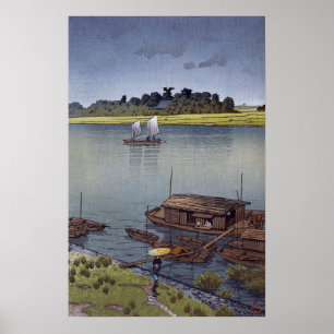 Póster 雨の荒川, chuva do verão do 川瀬巴水, Ara