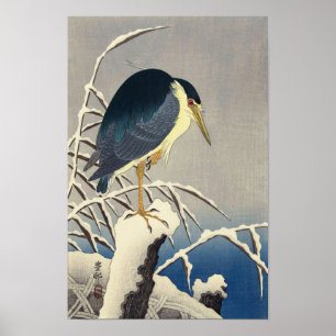 Poster 雪に青サギ, garça-real azul na neve, Ohara K
